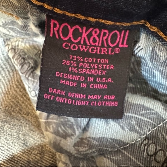 Rock&Roll Cowgirl Women's 30 X 28 Dk Blue Fading Bootcut Low Rise Denim Jeans - Picture 8 of 12